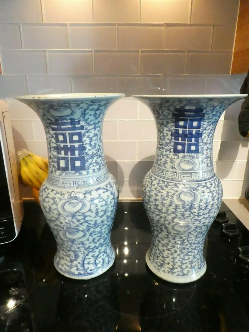 19th C Chinese Blue & White Vases - Unmatched Pair - 3