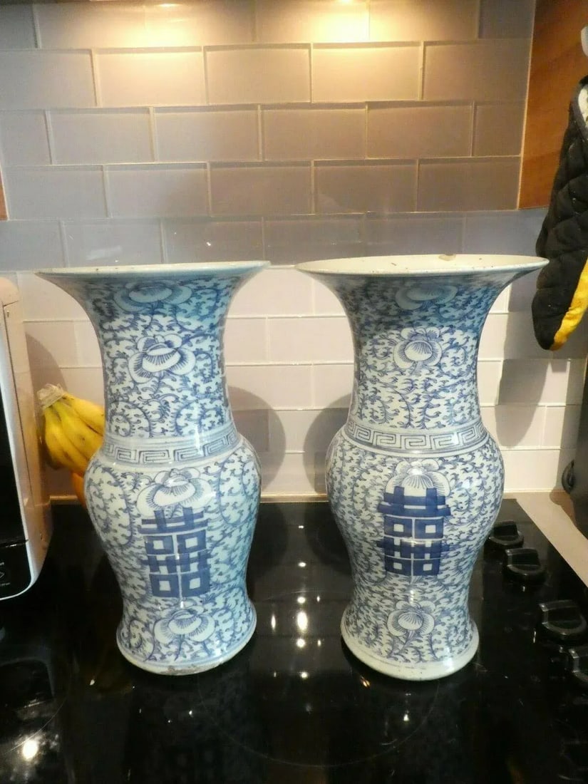 19th C Chinese Blue & White Vases - Unmatched Pair - 5