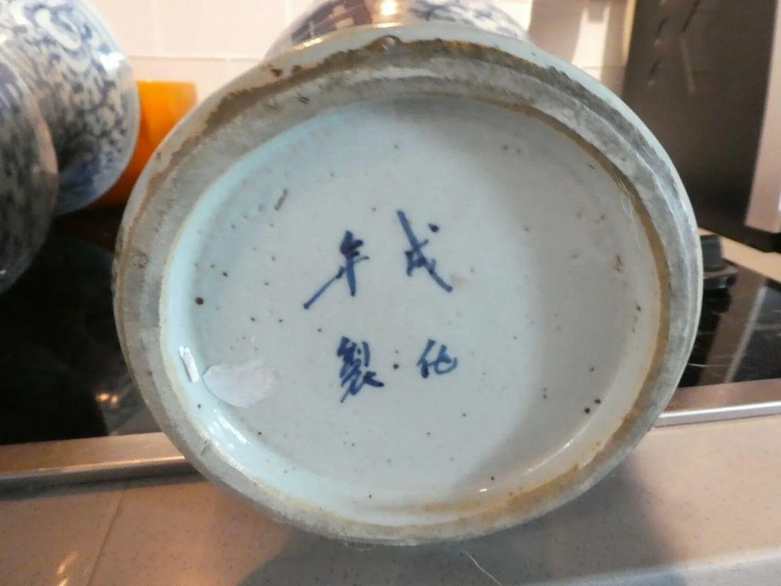 19th C Chinese Blue & White Vases - Unmatched Pair - 6