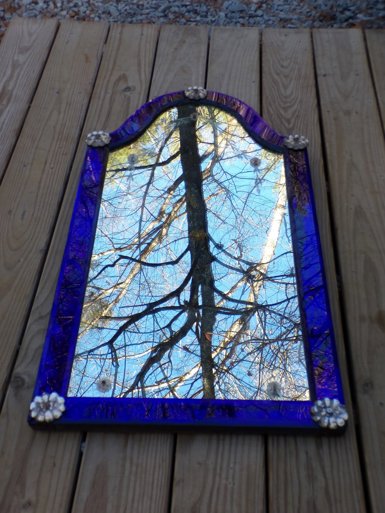 Vintage Art Deco Venetian Style Cobalt Blue Glass Framed Pier Mirror C 1930's - 11