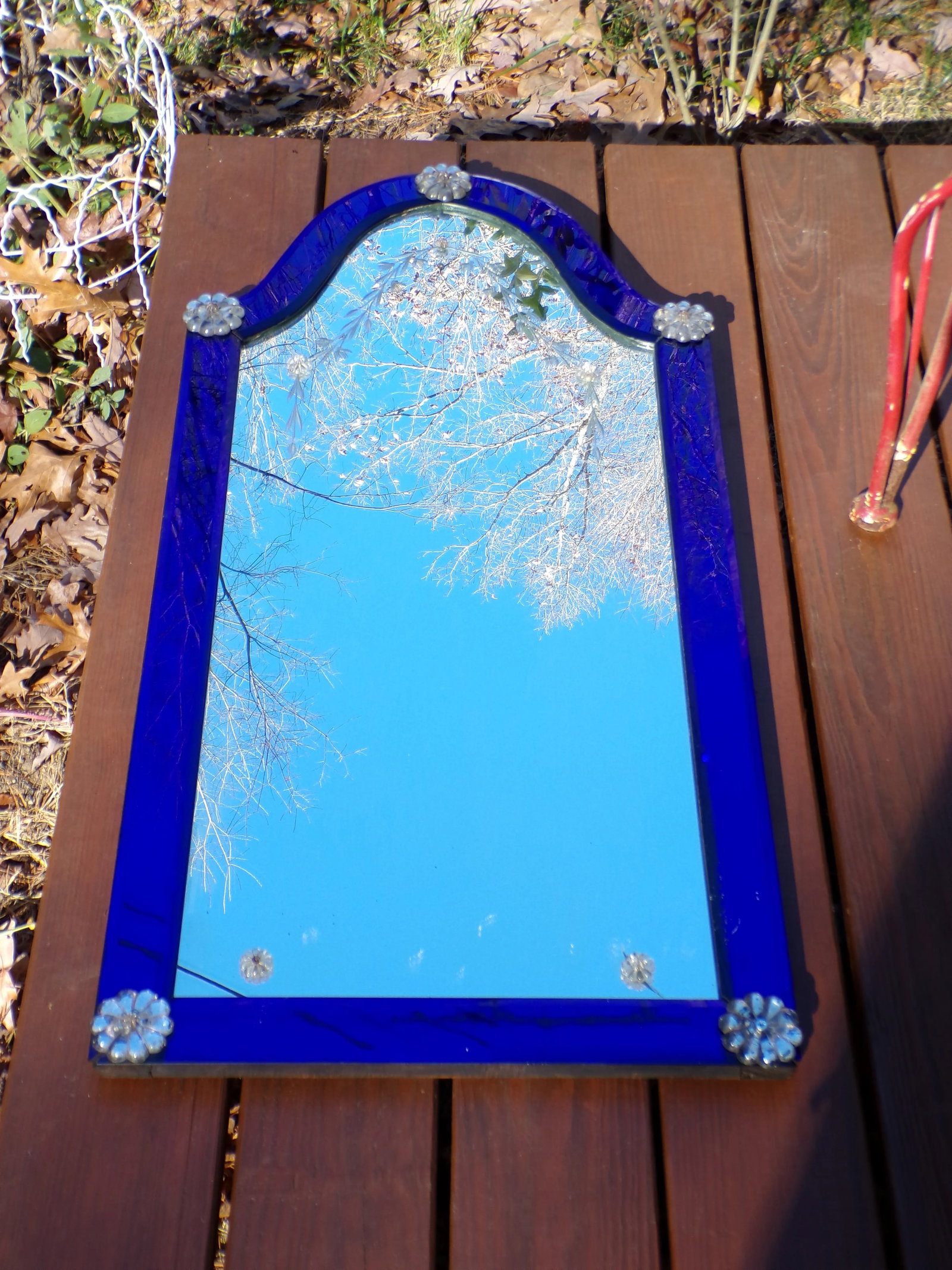 Vintage Art Deco Venetian Style Cobalt Blue Glass Framed Pier Mirror C 1930's - 2