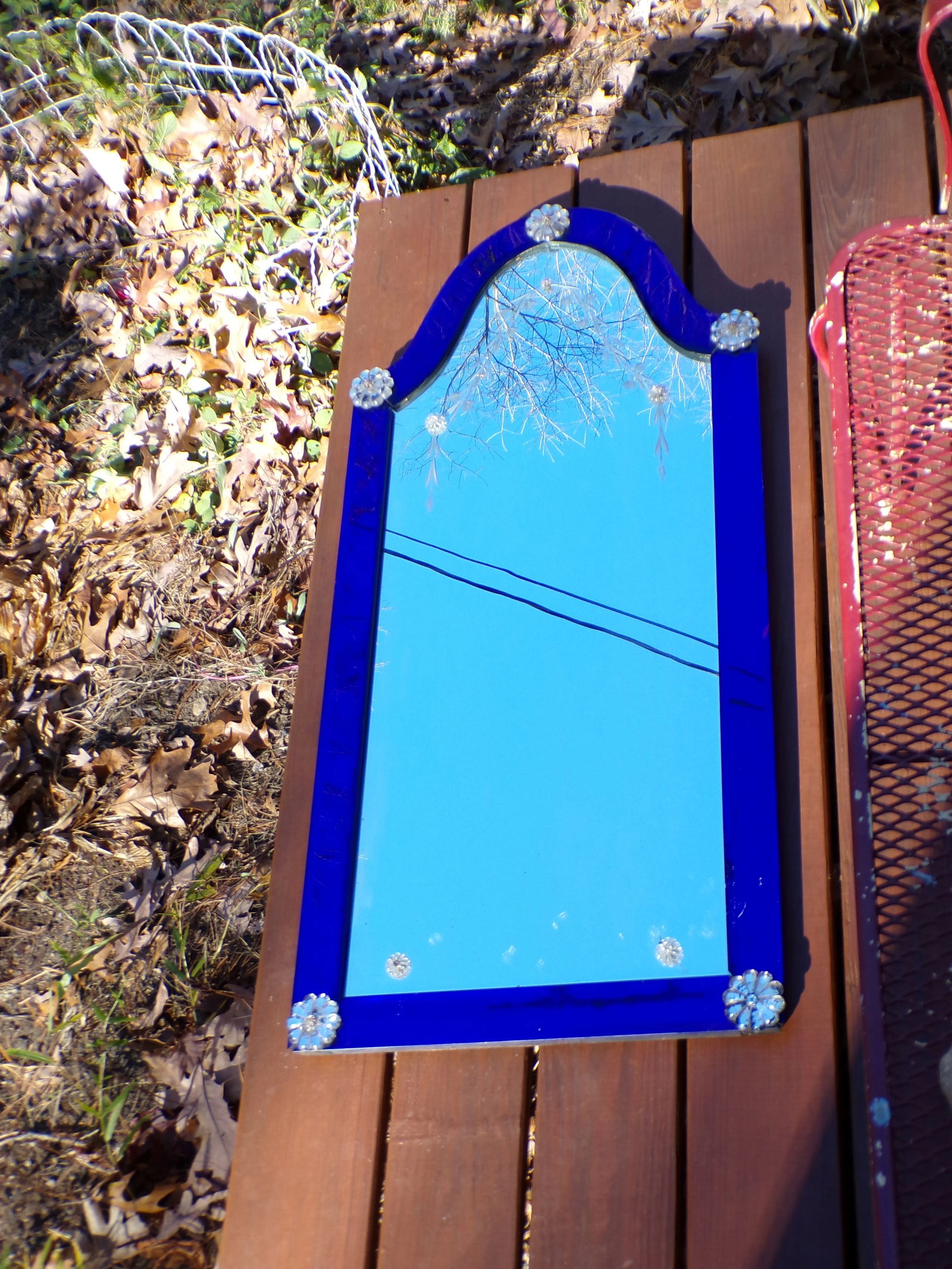 Vintage Art Deco Venetian Style Cobalt Blue Glass Framed Pier Mirror C 1930's - 3