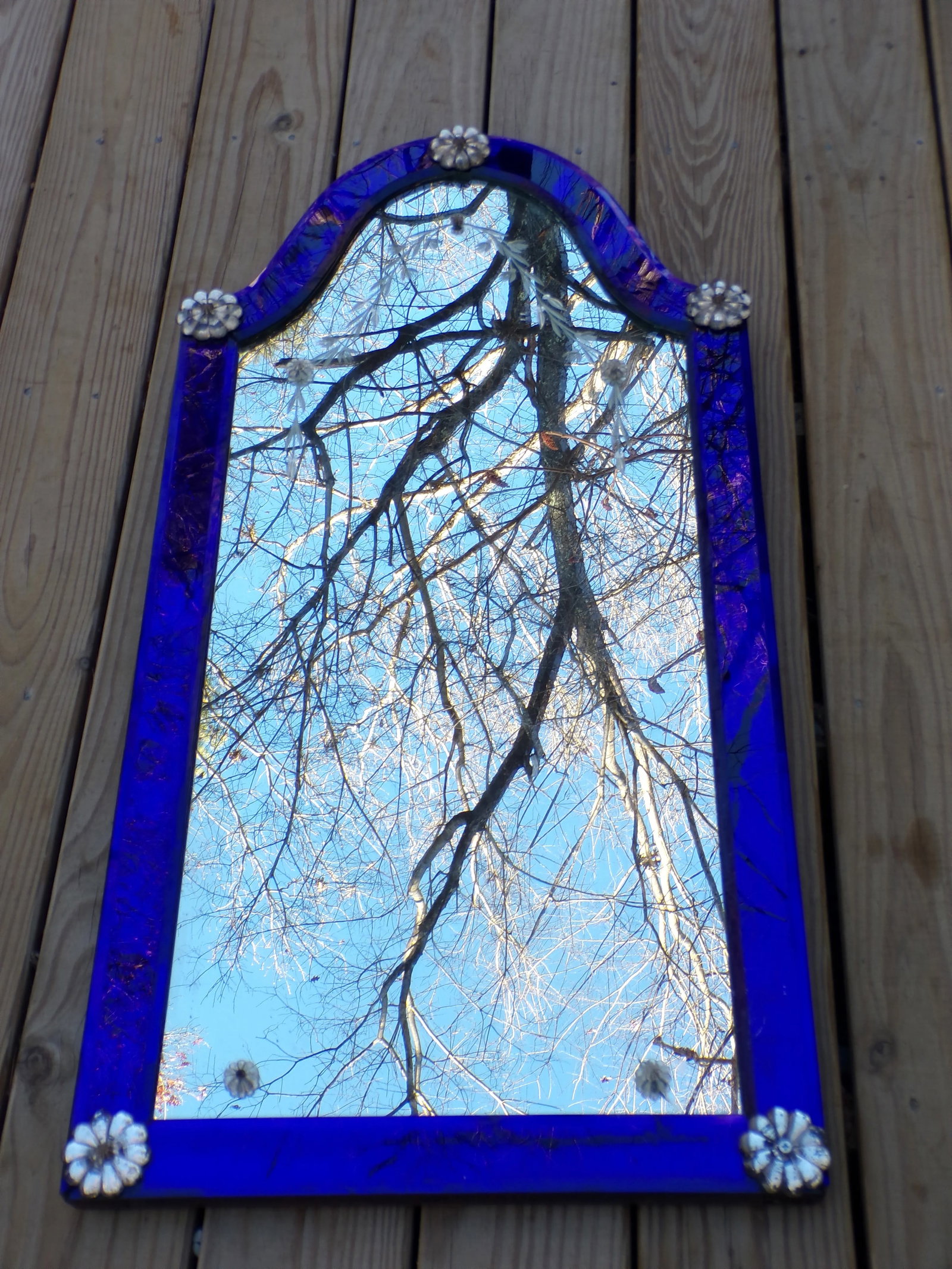 Vintage Art Deco Venetian Style Cobalt Blue Glass Framed Pier Mirror C 1930's - 6