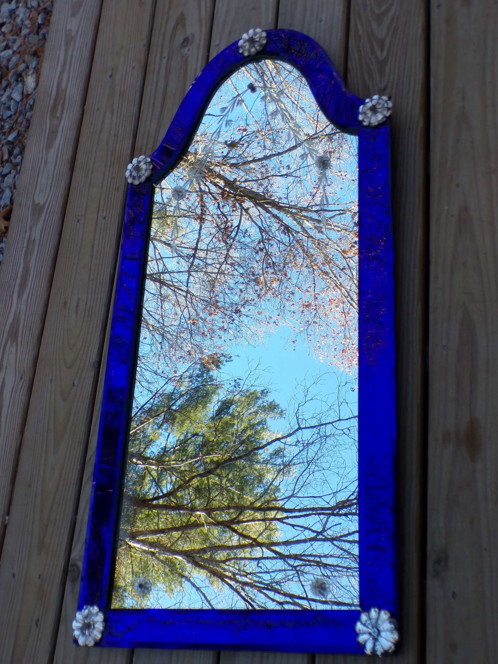 Vintage Art Deco Venetian Style Cobalt Blue Glass Framed Pier Mirror C 1930's - 7