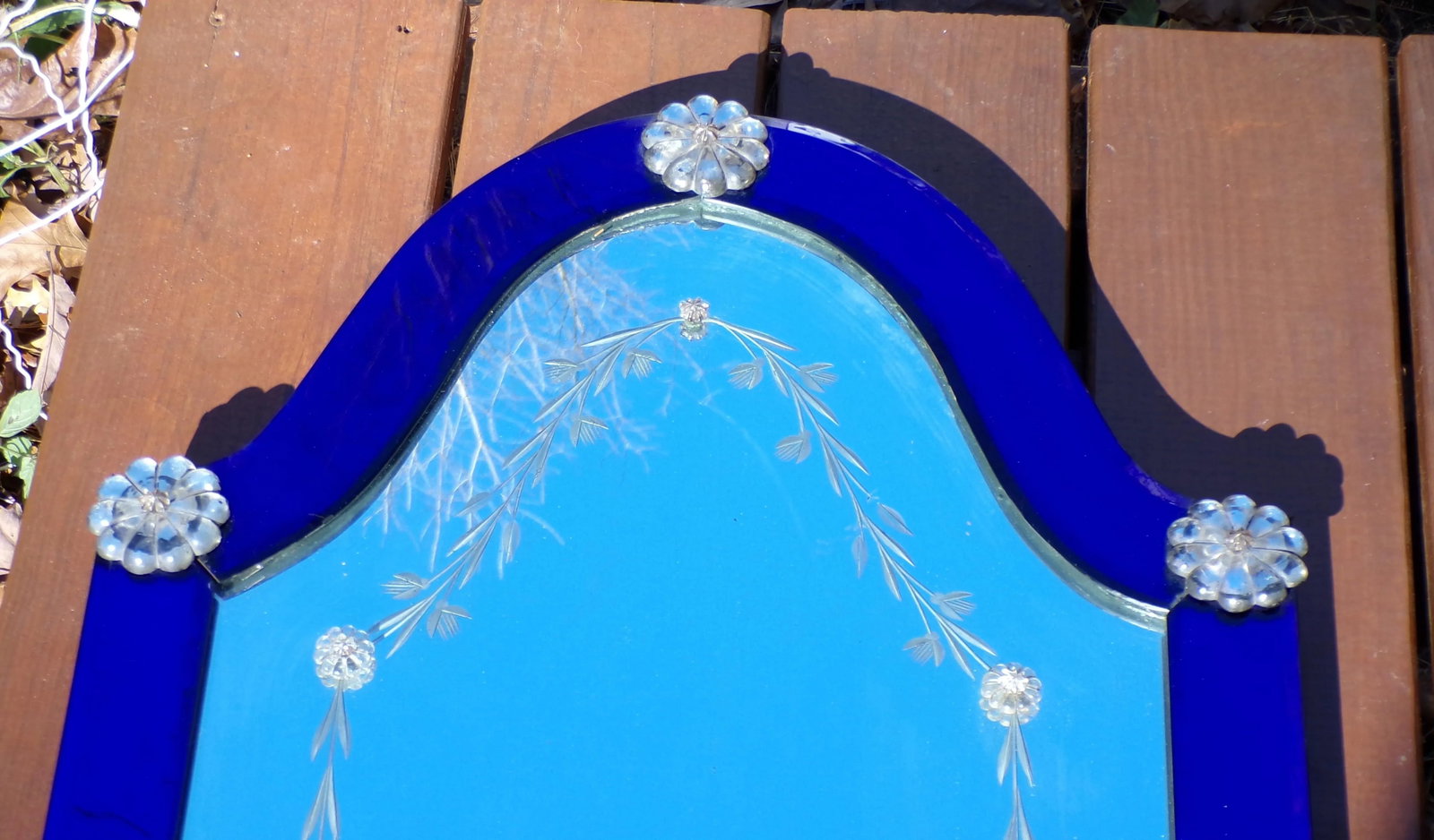 Vintage Art Deco Venetian Style Cobalt Blue Glass Framed Pier Mirror C 1930's - 9