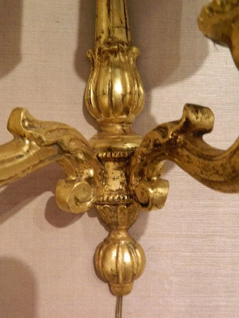 Italian Gold Leaf Wood Wall Sconces, 20th Century - a Pair - 3
