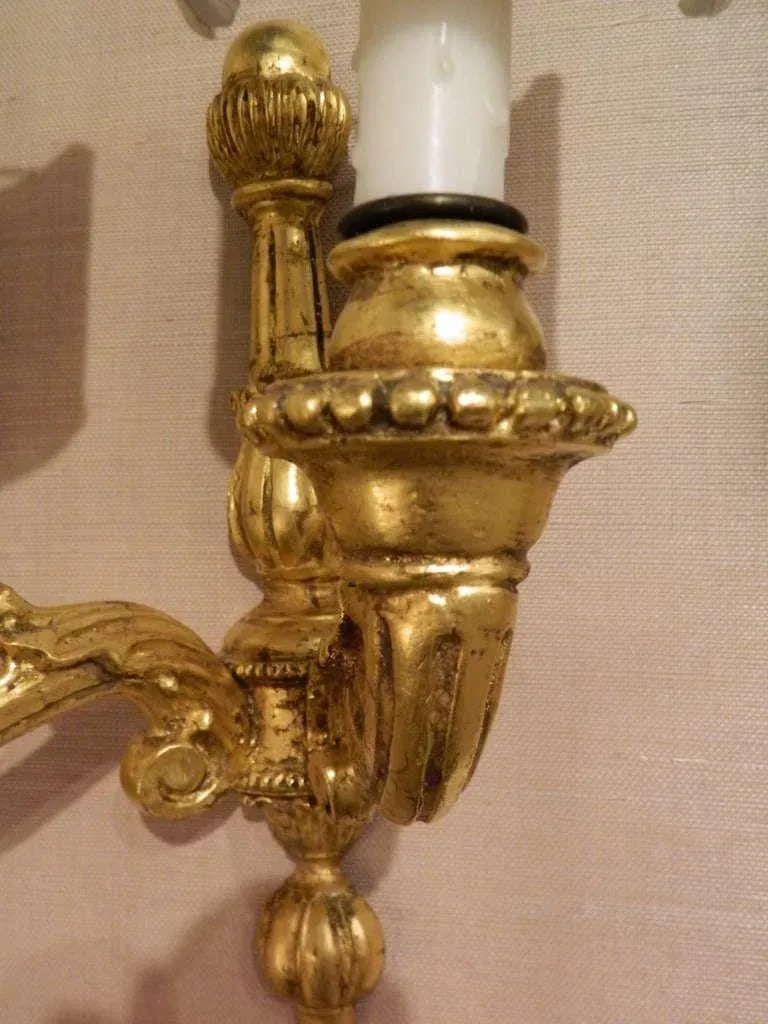 Italian Gold Leaf Wood Wall Sconces, 20th Century - a Pair - 4