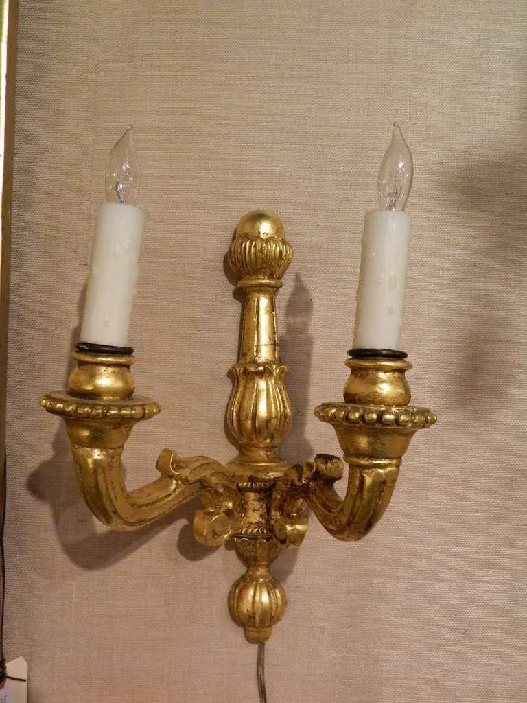 Italian Gold Leaf Wood Wall Sconces, 20th Century - a Pair - 6