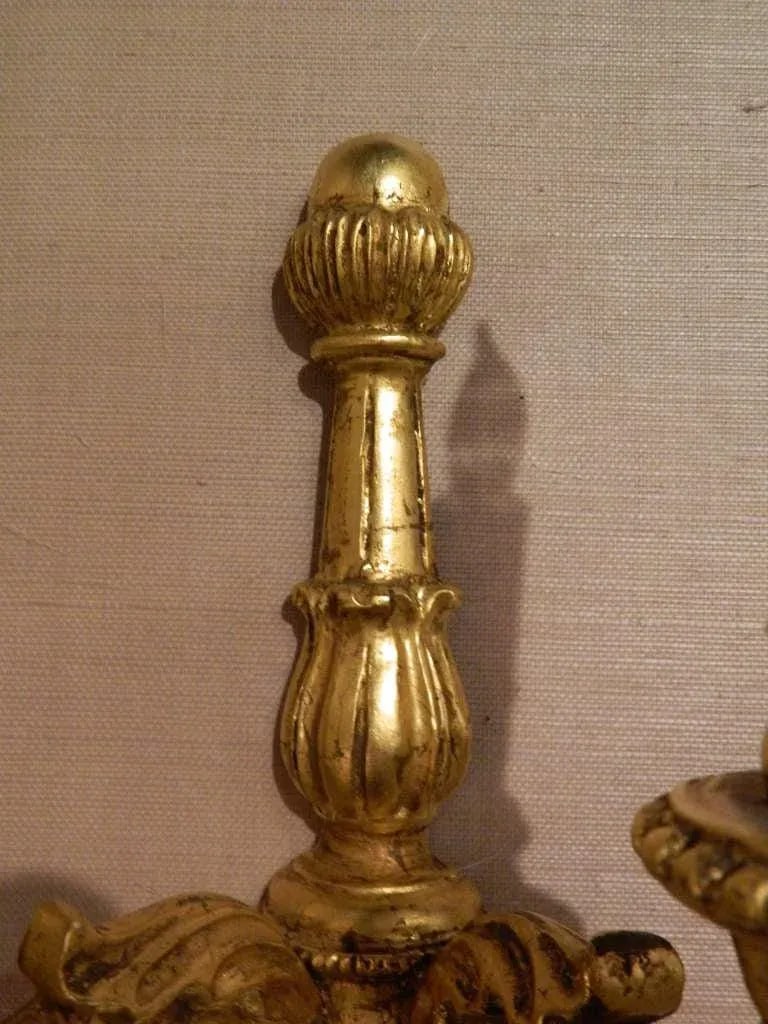 Italian Gold Leaf Wood Wall Sconces, 20th Century - a Pair - 7