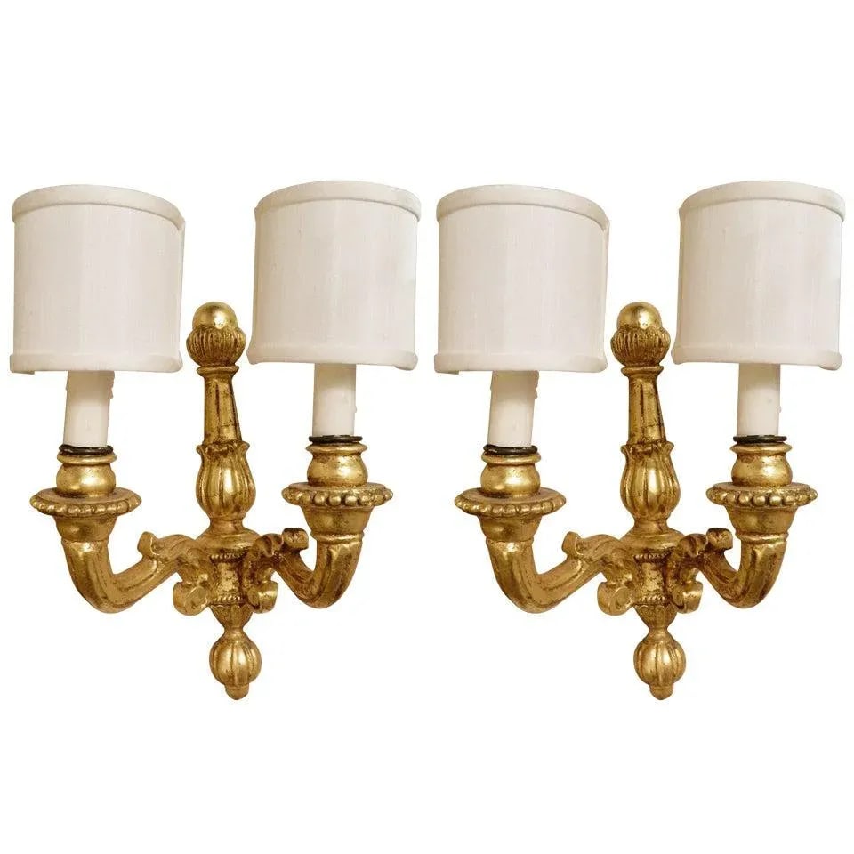 Italian Gold Leaf Wood Wall Sconces, 20th Century - a Pair - 8