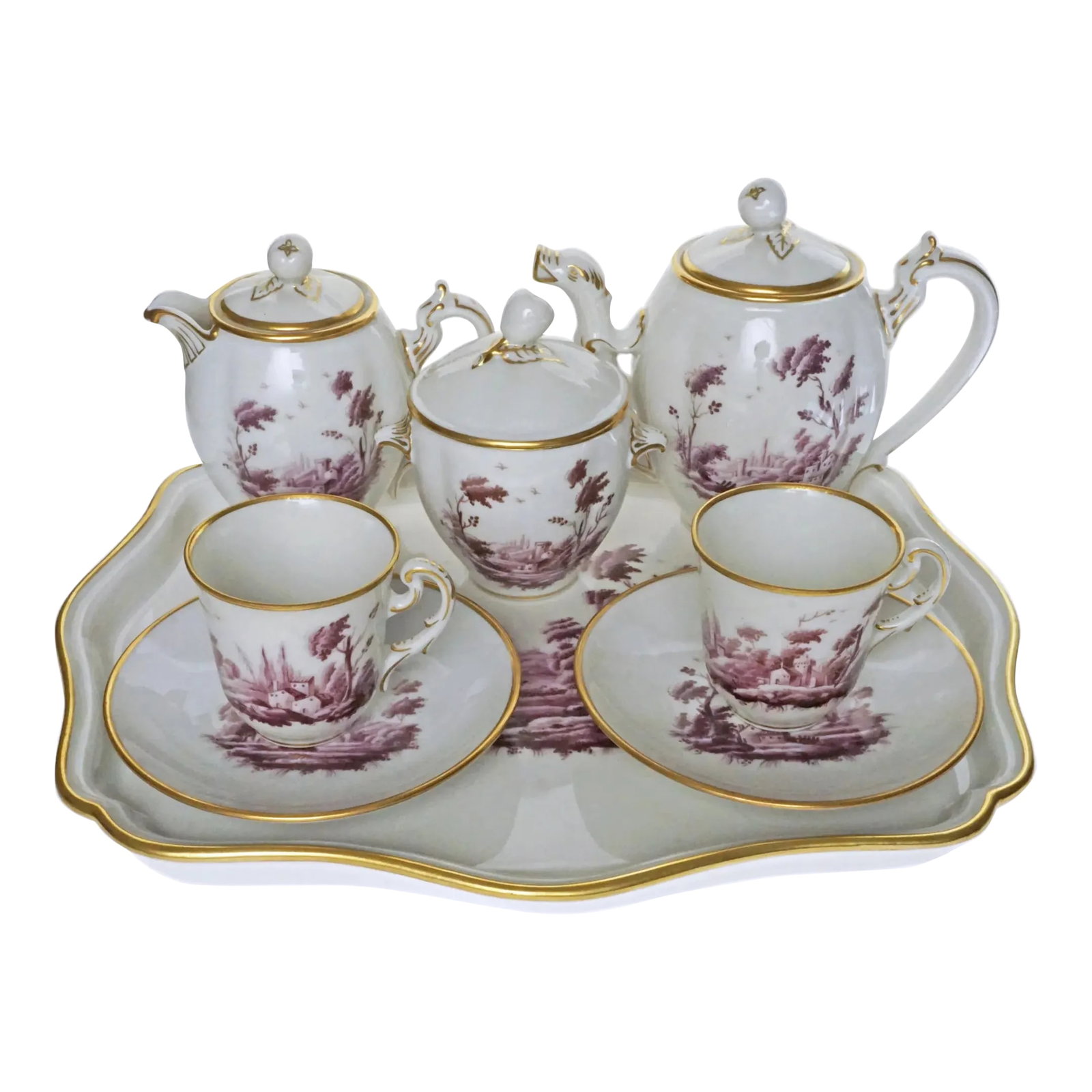 Late 20th Century Ginori Tete-a-Tete Coffee Demitasse Set With Tray Porcelain Italy Doccia Paesaggi (1 of 11)