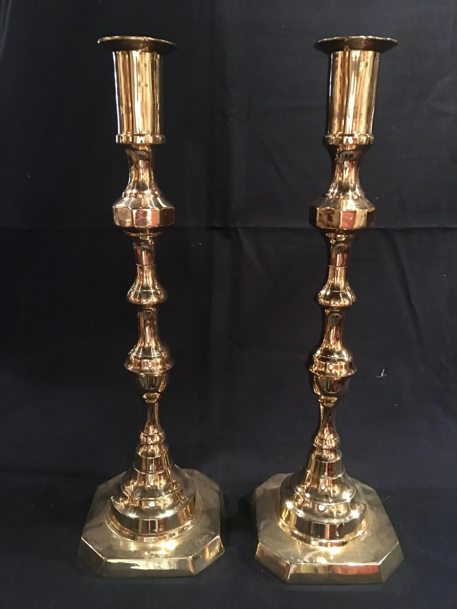 Tall English Polished Brass Candlesticks, 19th Century - a Pair - 2
