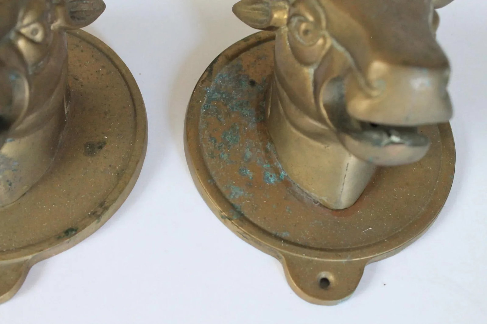 Vintage Brass Steer Wall Mounted Hooks - Towel Holders S/4 - 10
