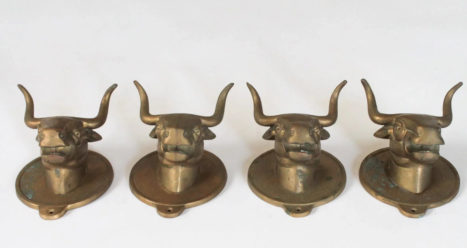 Vintage Brass Steer Wall Mounted Hooks - Towel Holders S/4 - 4
