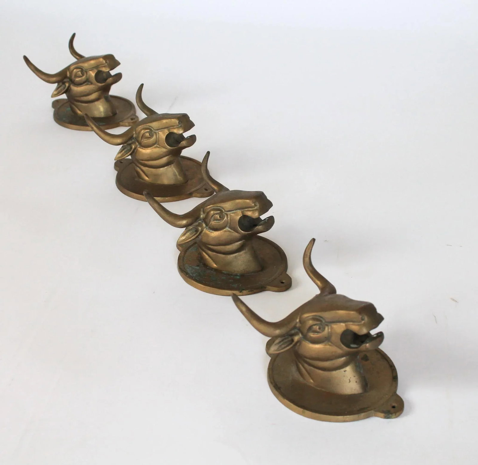 Vintage Brass Steer Wall Mounted Hooks - Towel Holders S/4 - 5