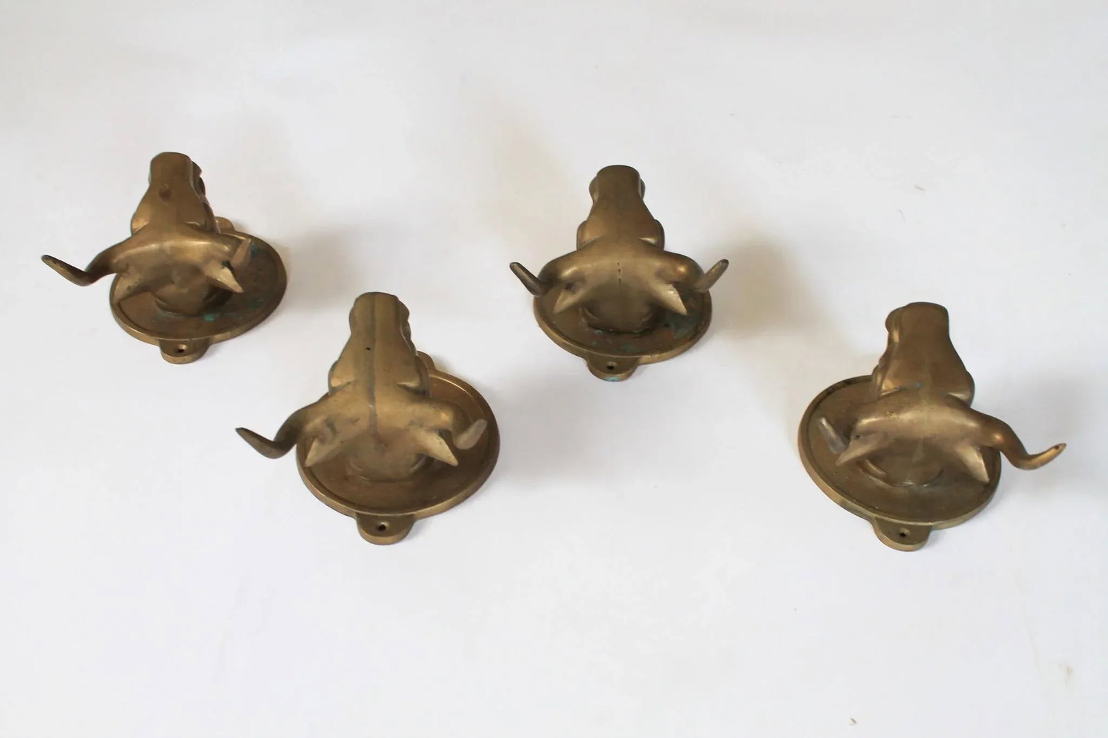 Vintage Brass Steer Wall Mounted Hooks - Towel Holders S/4 - 6