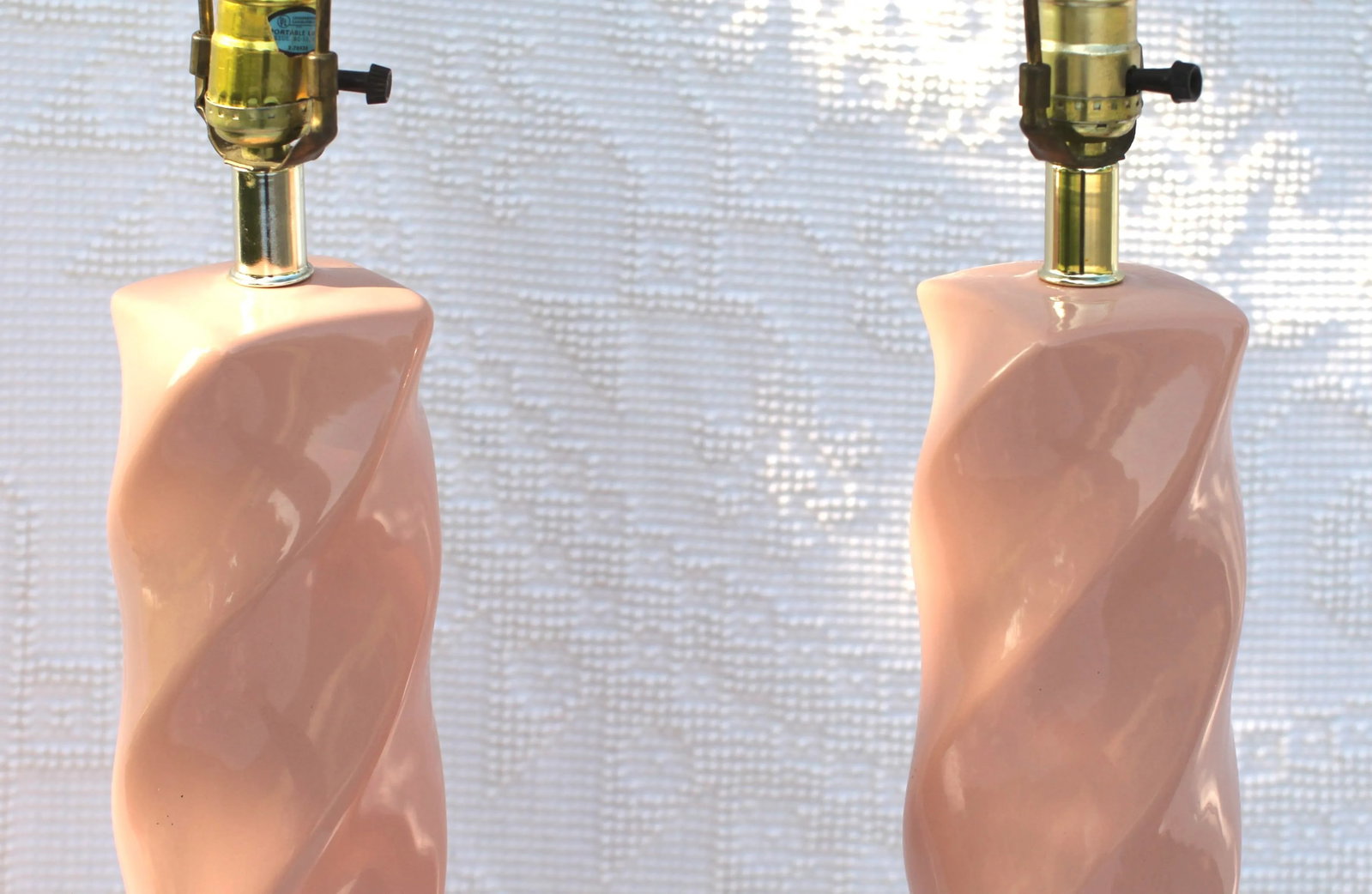 Pair of Large Spiral Lamps in Peachy Pink From the 1980s - 4