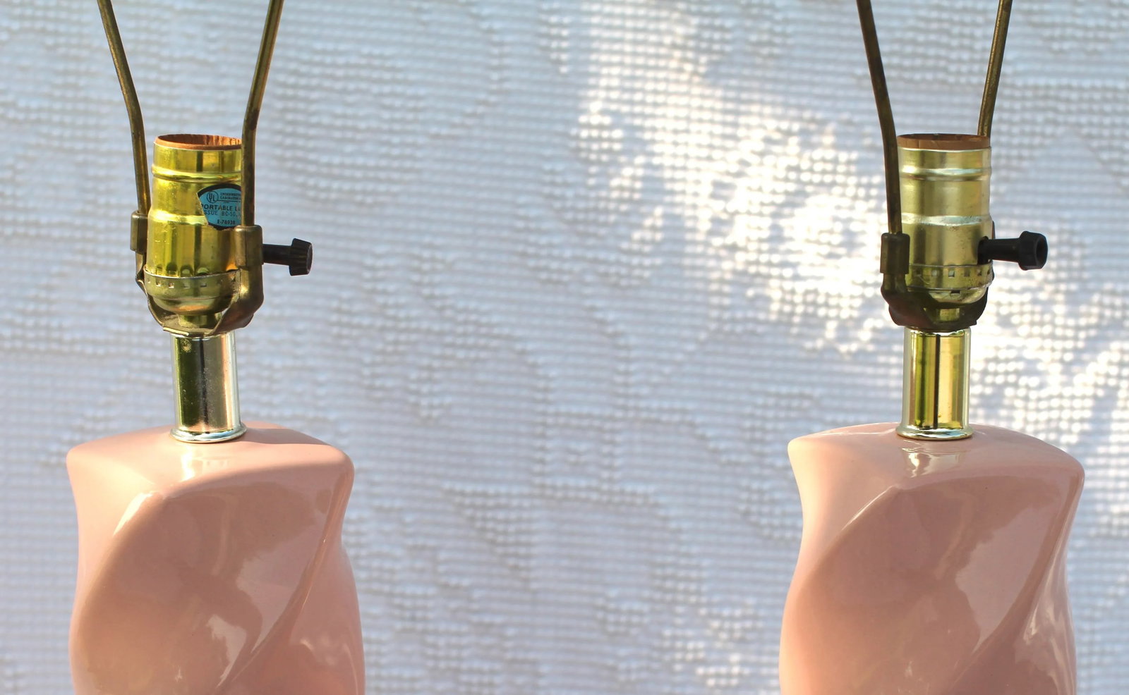 Pair of Large Spiral Lamps in Peachy Pink From the 1980s - 8