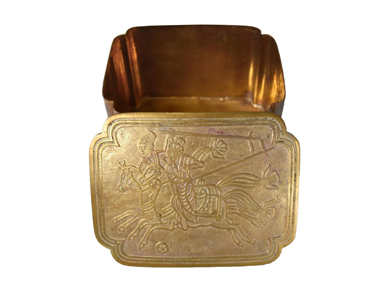 Vintage Polo Game Design Solid Brass Hand Hammered Trinket Accessories Box - 2