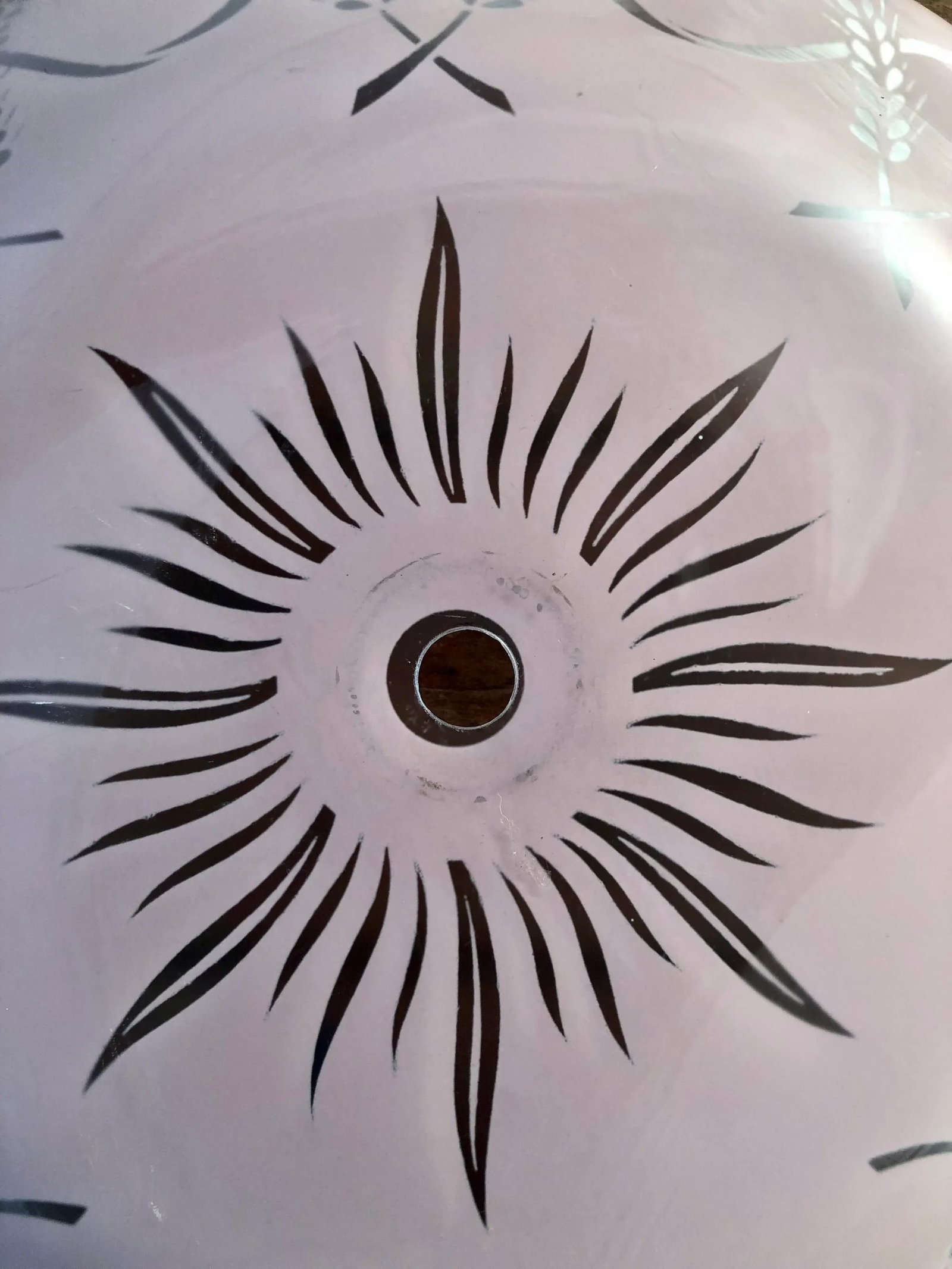 Vintage Mid Century Atomic Pink Starburst Floral Light Shade Glass Cover - 4