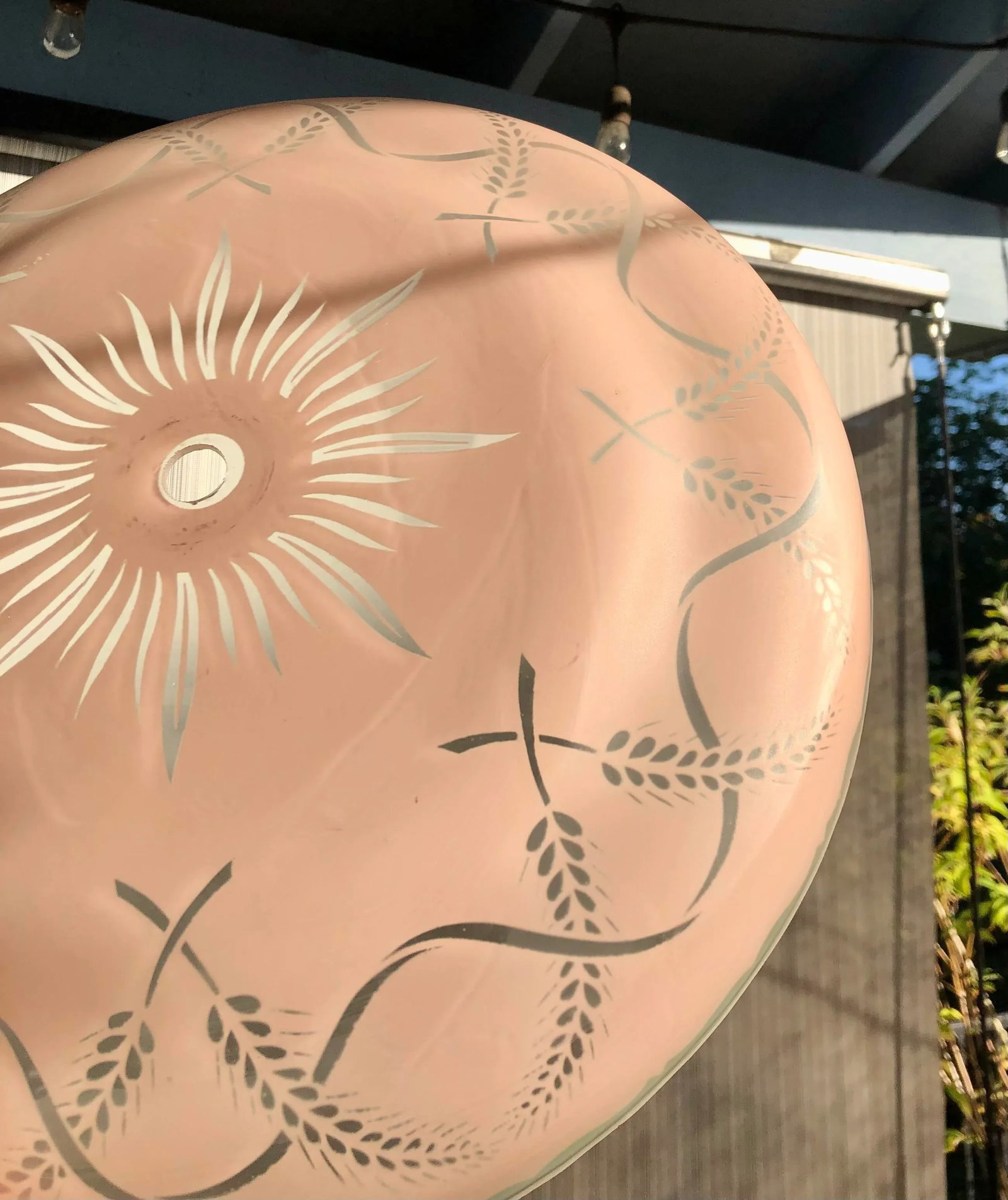 Vintage Mid Century Atomic Pink Starburst Floral Light Shade Glass Cover - 5