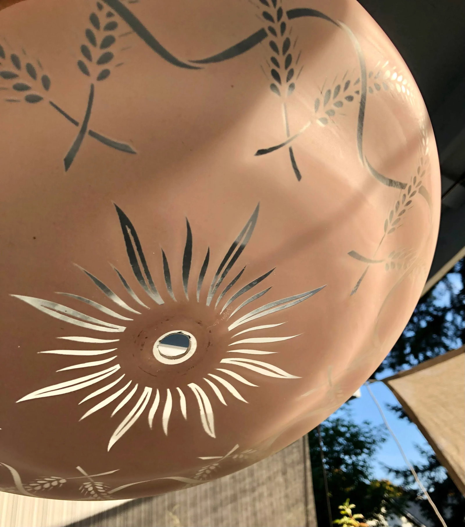Vintage Mid Century Atomic Pink Starburst Floral Light Shade Glass Cover - 7