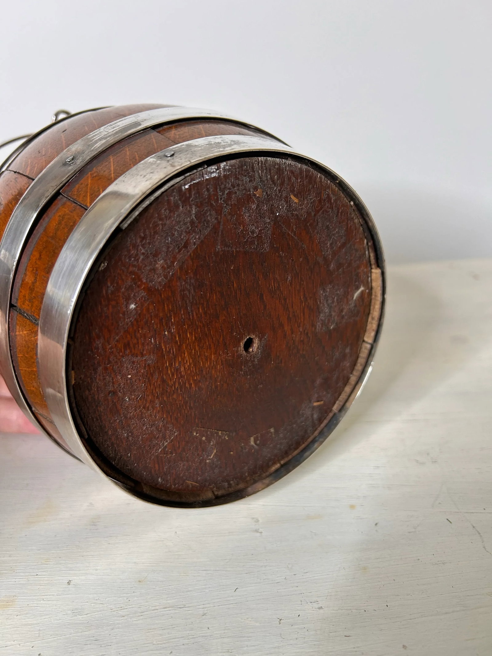 Antique English Oak and Silver Plate Biscuit Jar - 10