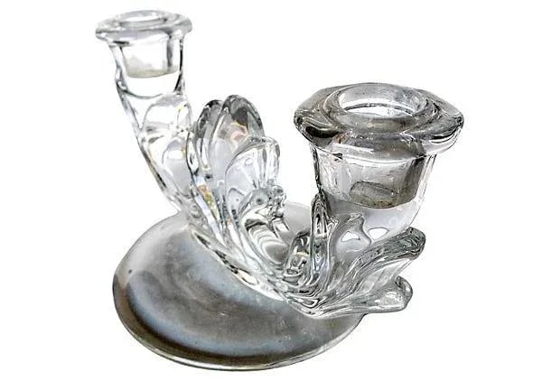 Clear Glass Art Deco Candleholders - A Pair - 2