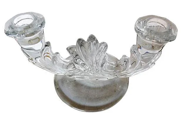 Clear Glass Art Deco Candleholders - A Pair - 4