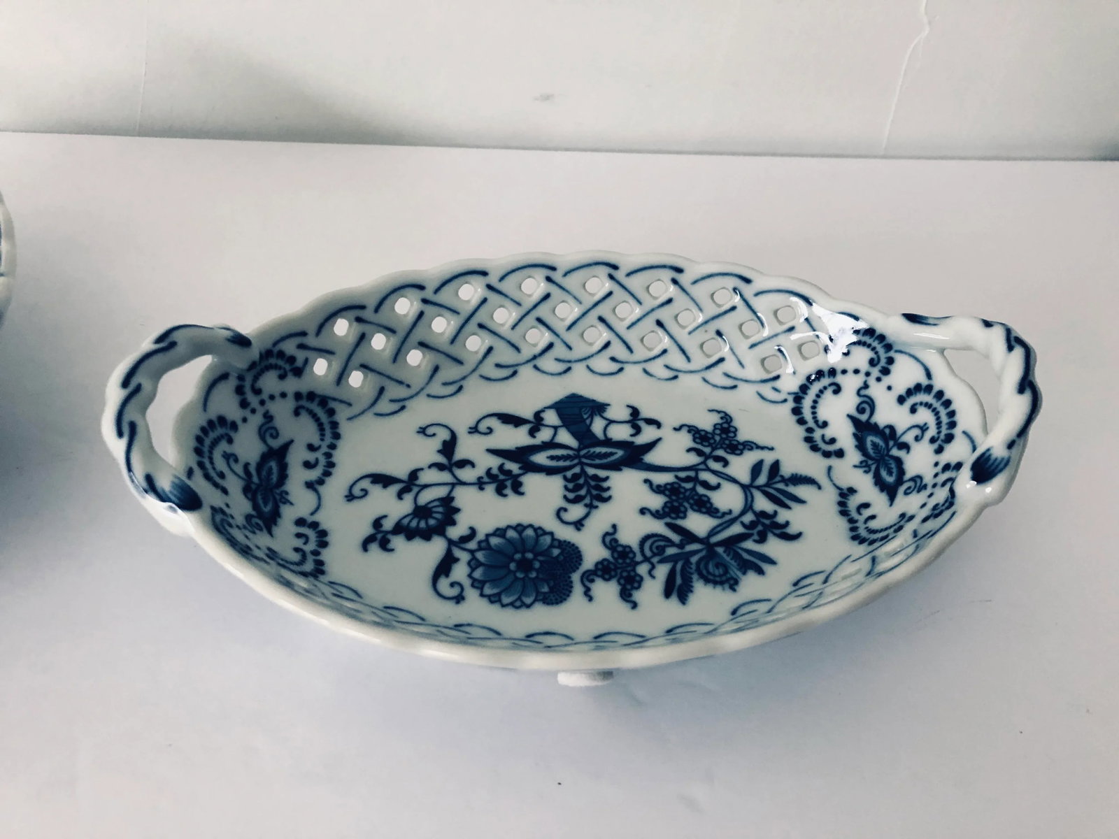 Blue Danube "Pierced" Blue Onion Basket Weave Servers - a Pair - 2