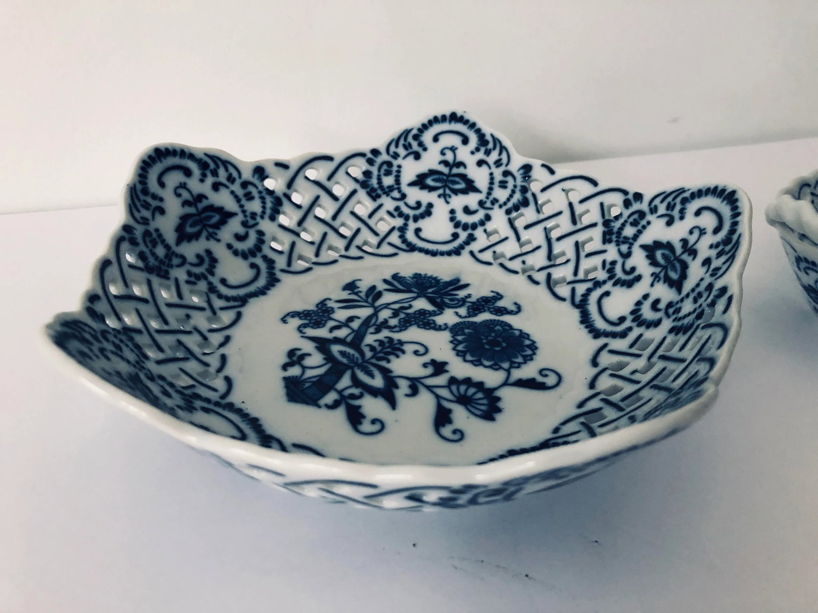 Blue Danube "Pierced" Blue Onion Basket Weave Servers - a Pair - 3
