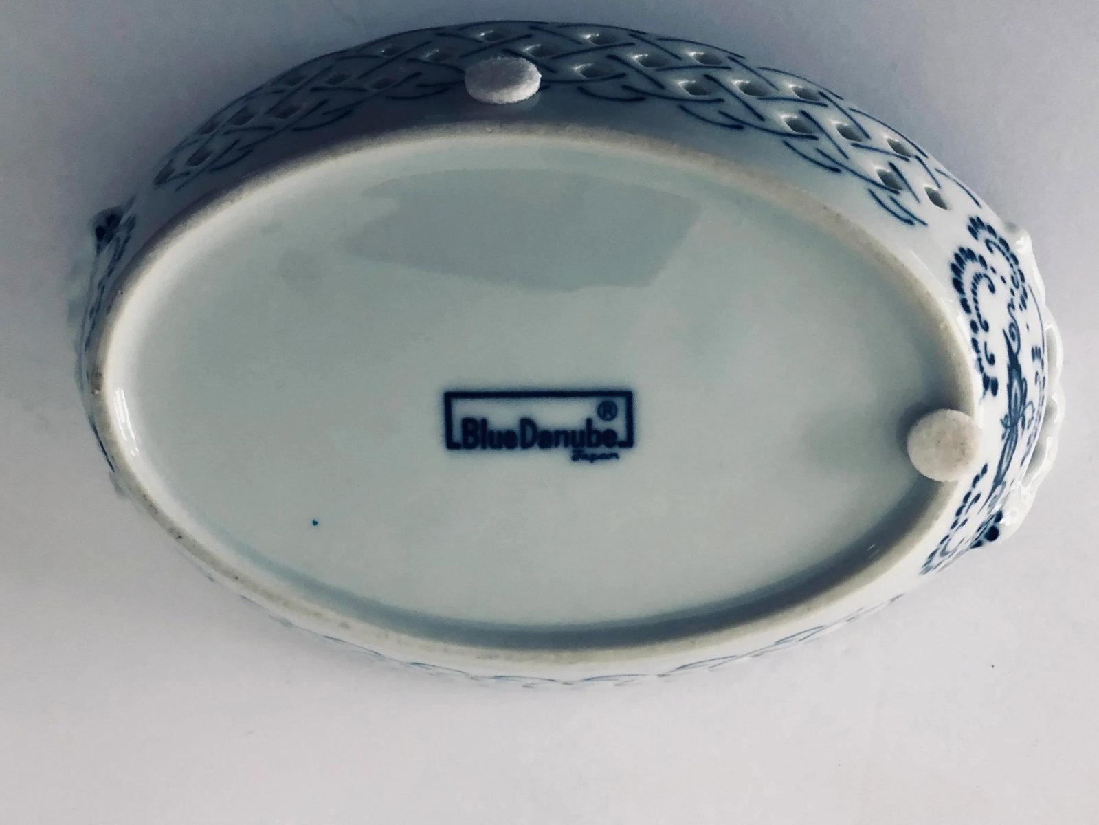 Blue Danube "Pierced" Blue Onion Basket Weave Servers - a Pair - 5