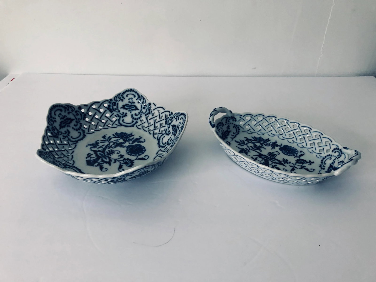 Blue Danube "Pierced" Blue Onion Basket Weave Servers - a Pair - 7