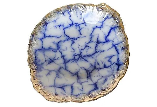 Frosted Blue & White Porcelain Serving Bowl - 3