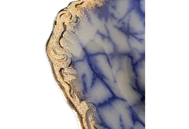 Frosted Blue & White Porcelain Serving Bowl - 4
