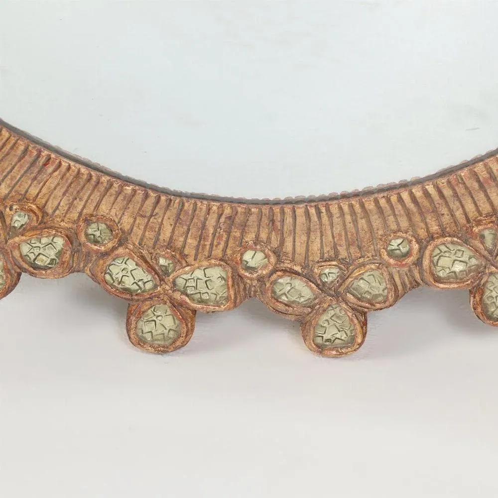 A Lime Glass and Resin Convex Mirror in the Manner of Line Vautrin's "Trefle" Design. - 4
