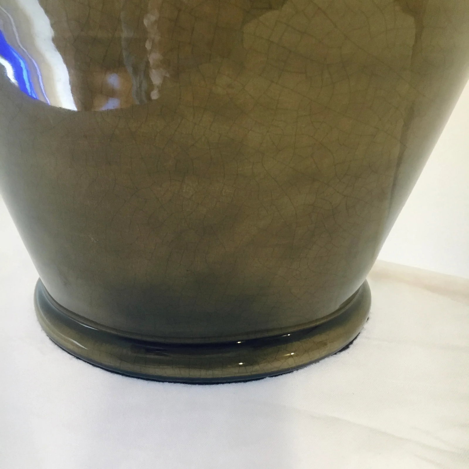 Monumental Vintage Ceramic Jar Lamp in Grey-Olive Craquele Glaze - 2