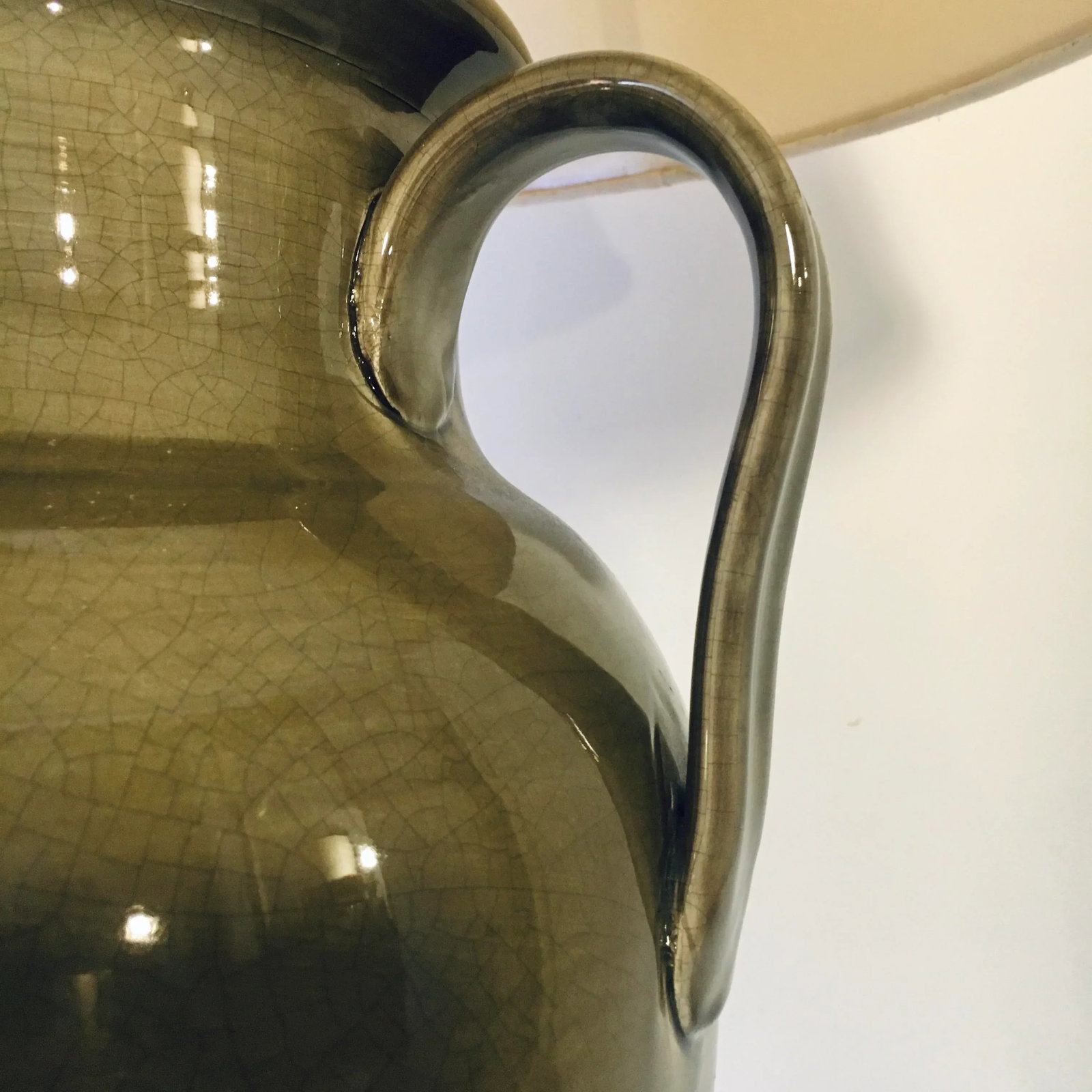 Monumental Vintage Ceramic Jar Lamp in Grey-Olive Craquele Glaze - 3