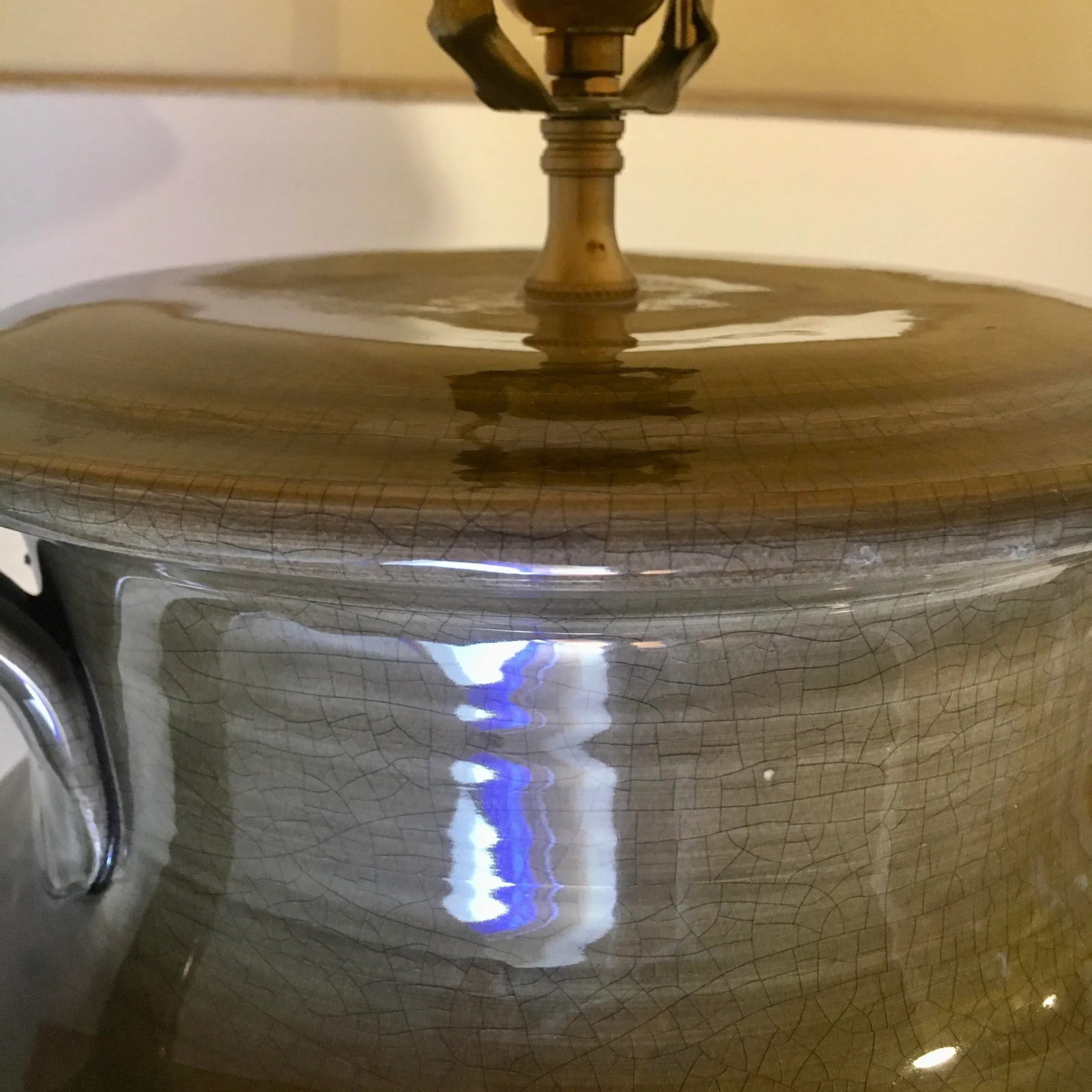 Monumental Vintage Ceramic Jar Lamp in Grey-Olive Craquele Glaze - 4
