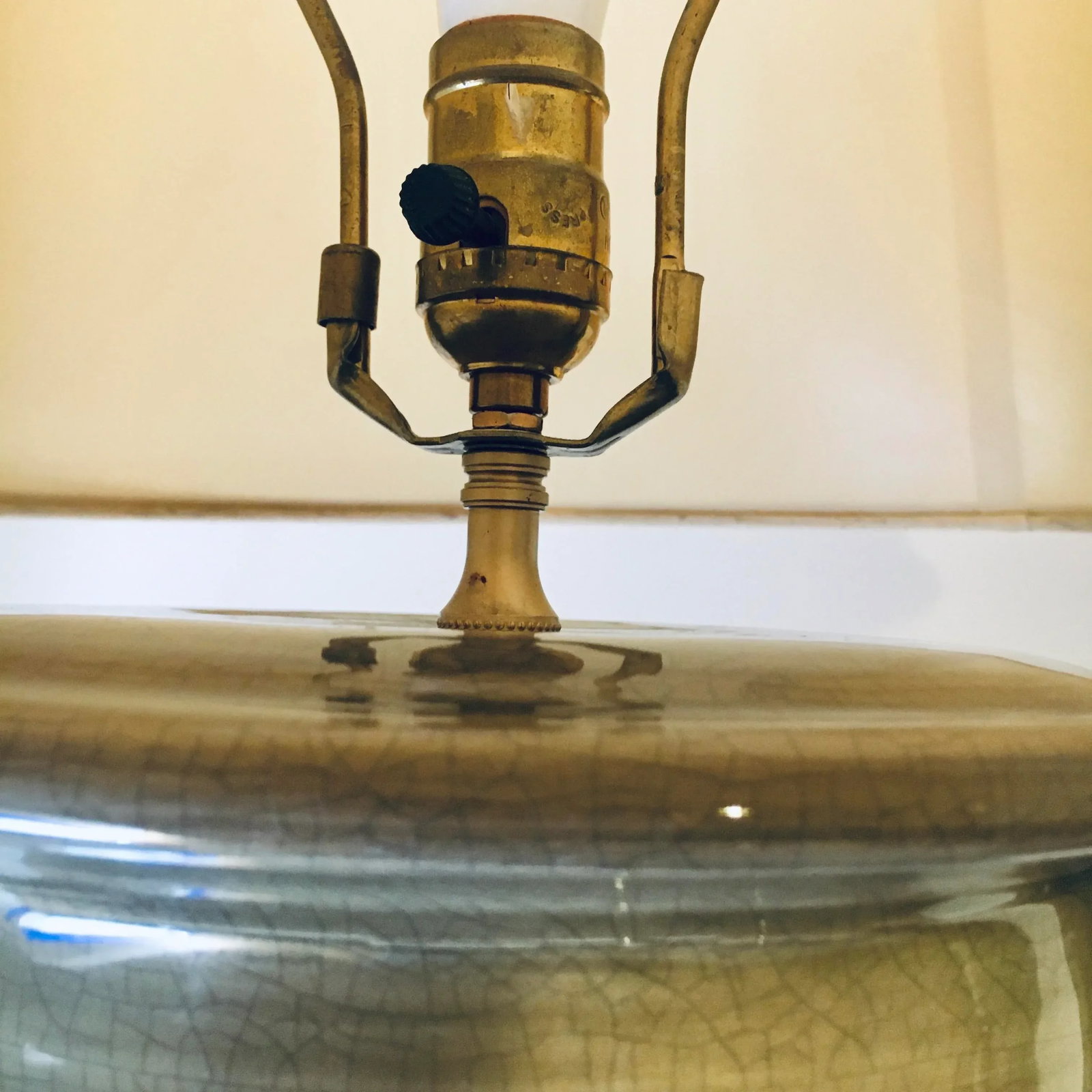 Monumental Vintage Ceramic Jar Lamp in Grey-Olive Craquele Glaze - 5