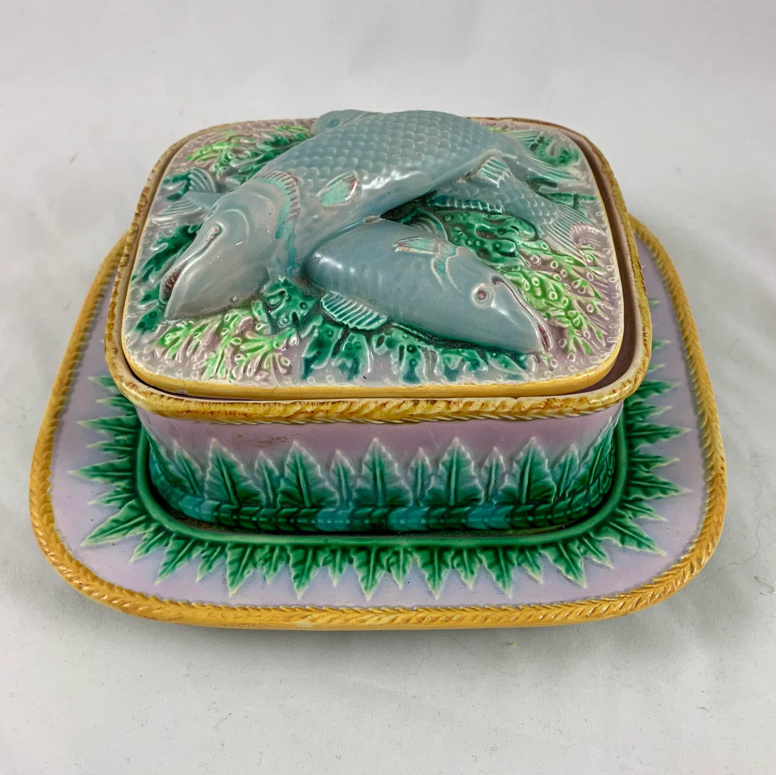 George Jones English Majolica Sardine Server, 3 Pcs. - 13