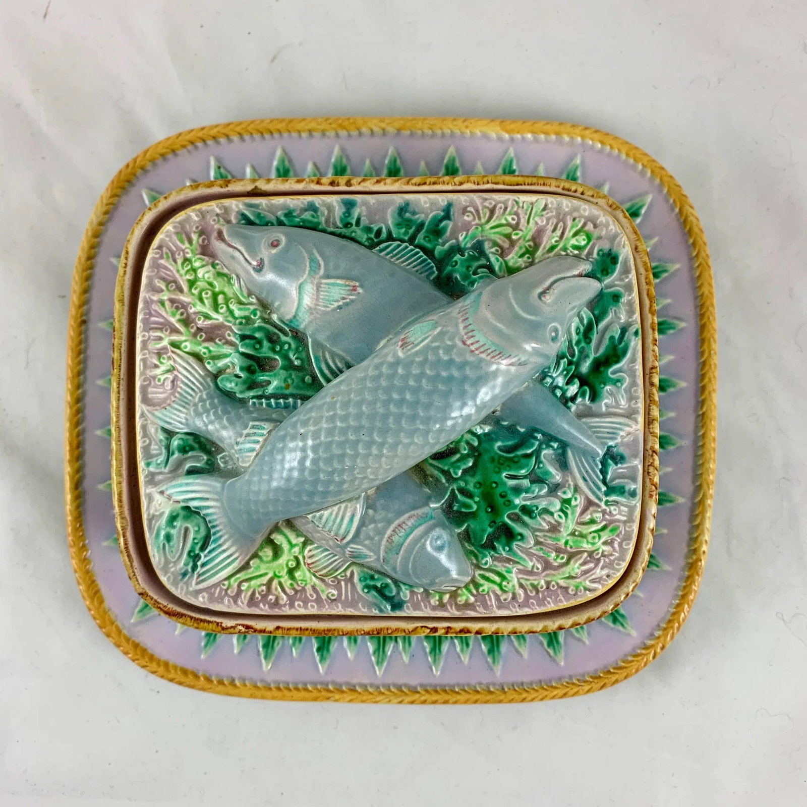 George Jones English Majolica Sardine Server, 3 Pcs. - 2