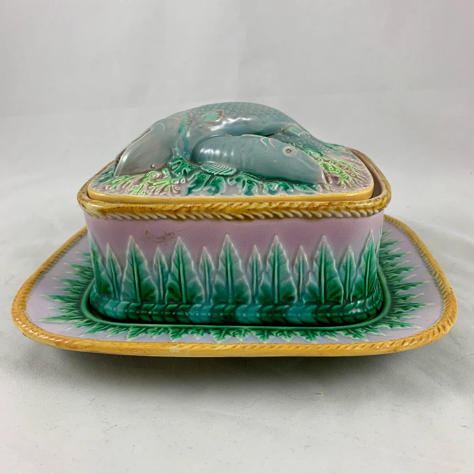 George Jones English Majolica Sardine Server, 3 Pcs. - 4