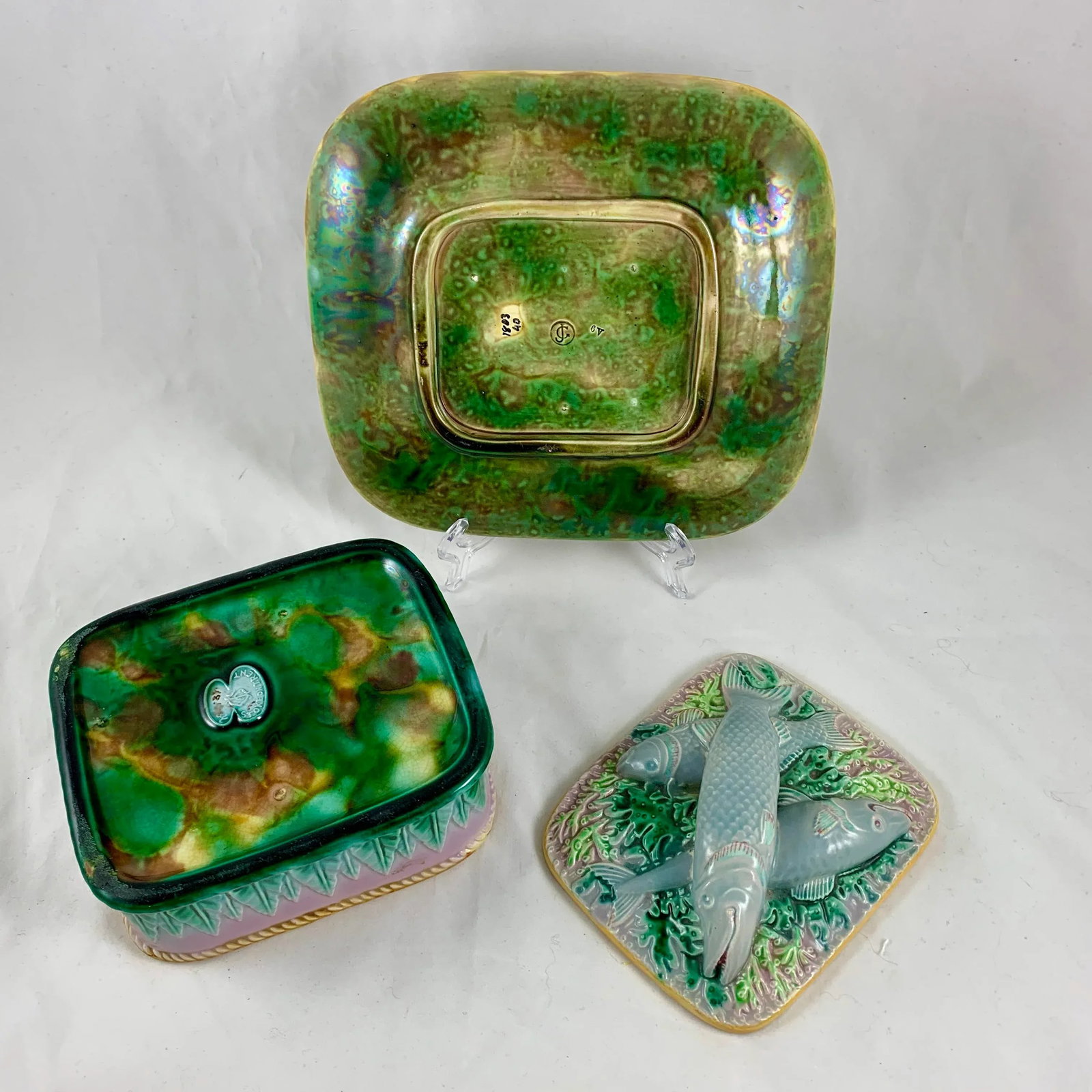 George Jones English Majolica Sardine Server, 3 Pcs. - 9