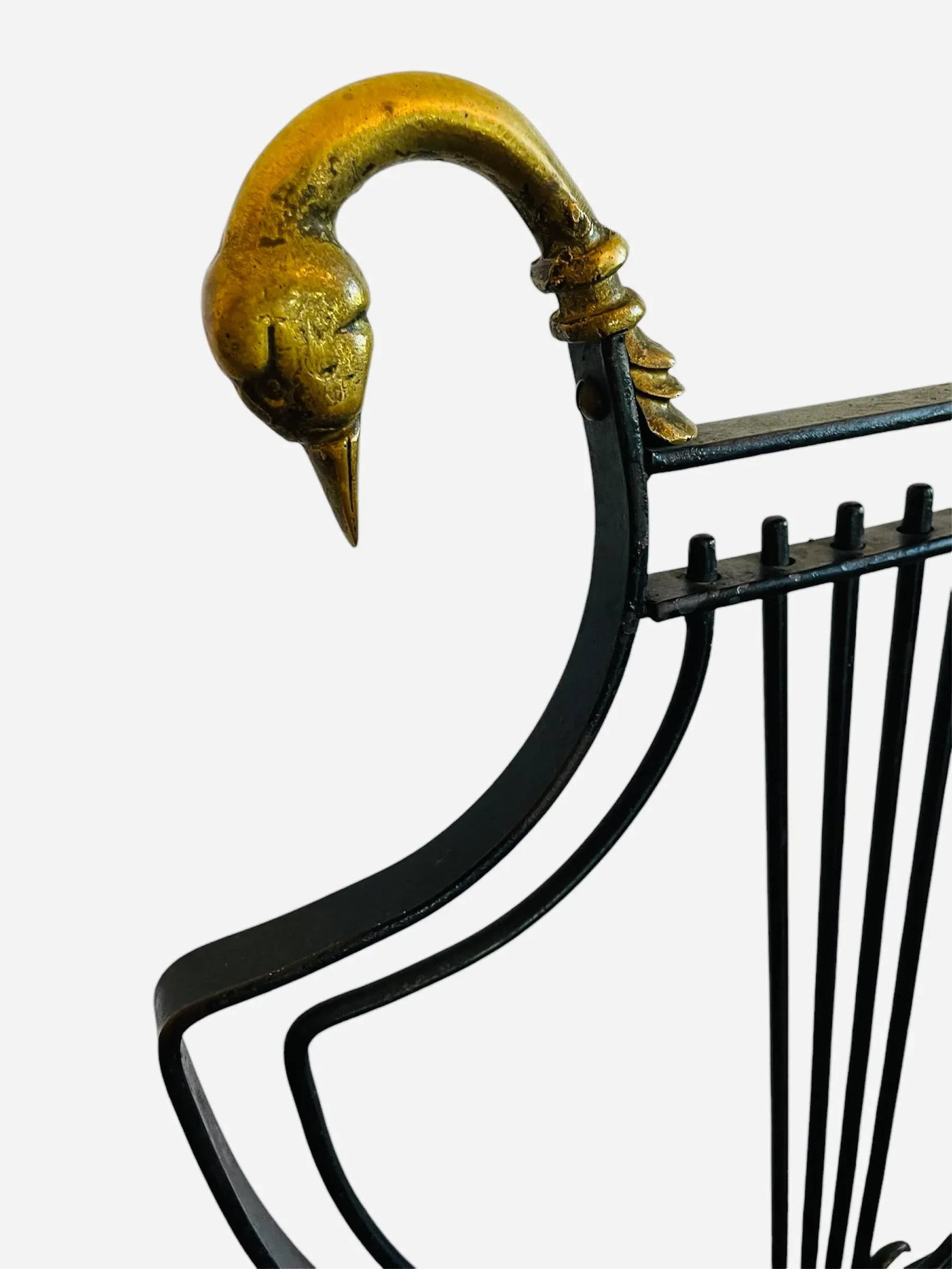 1920s Maison Style Black Iron Lyre Back Swan Chairs-Set of 2 - 5