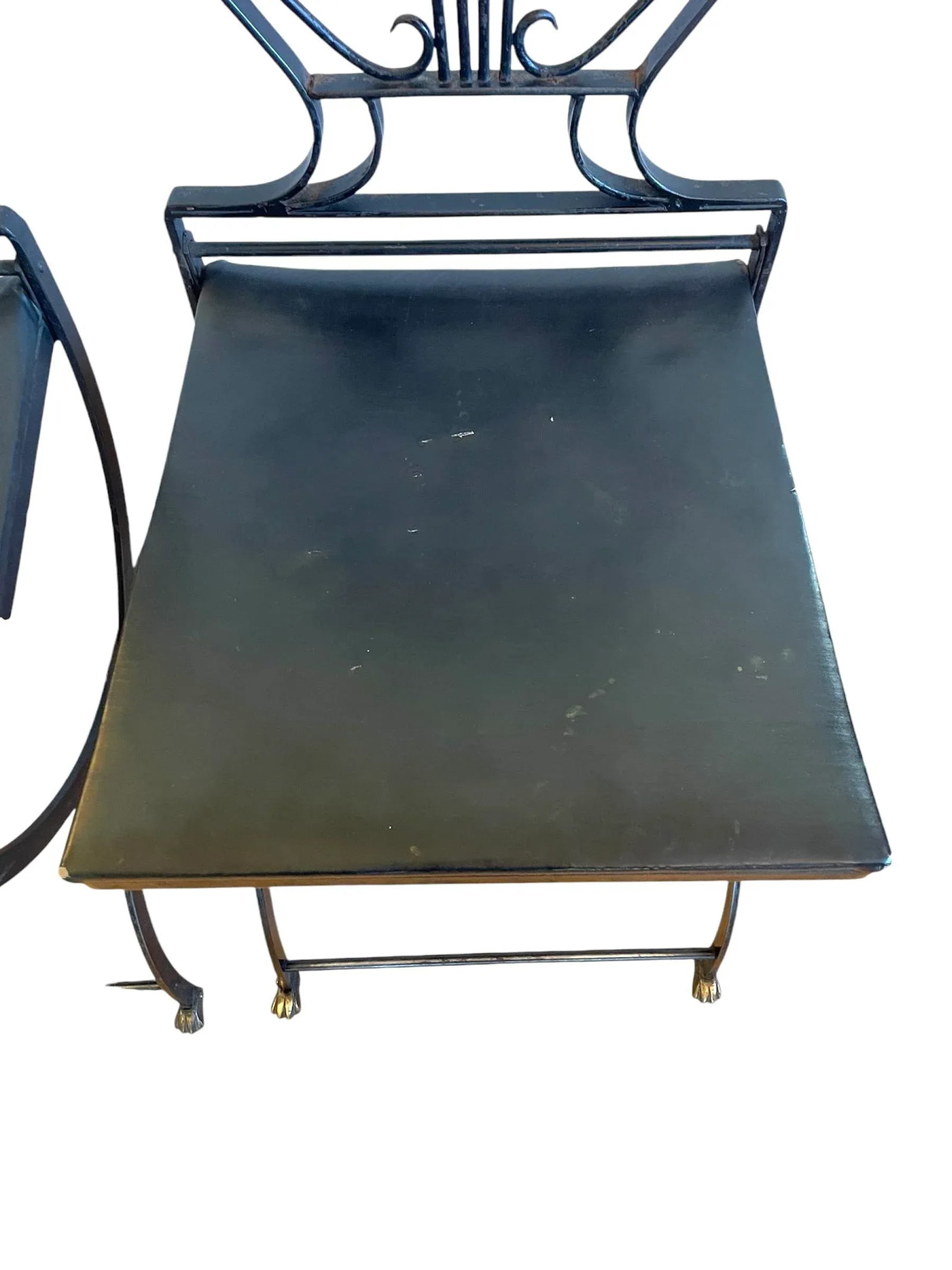 1920s Maison Style Black Iron Lyre Back Swan Chairs-Set of 2 - 7