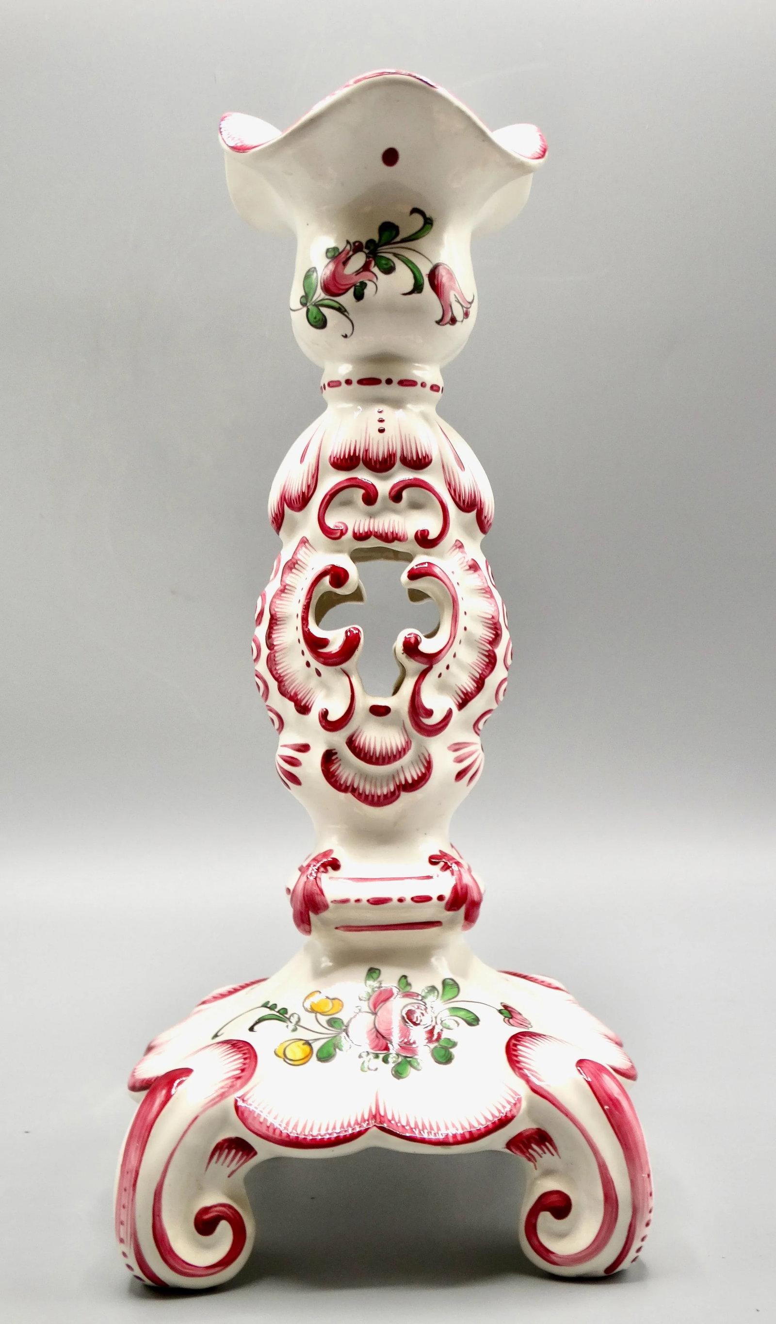 Early French Hand Painted Faience Candlesticks, a Pair - 4