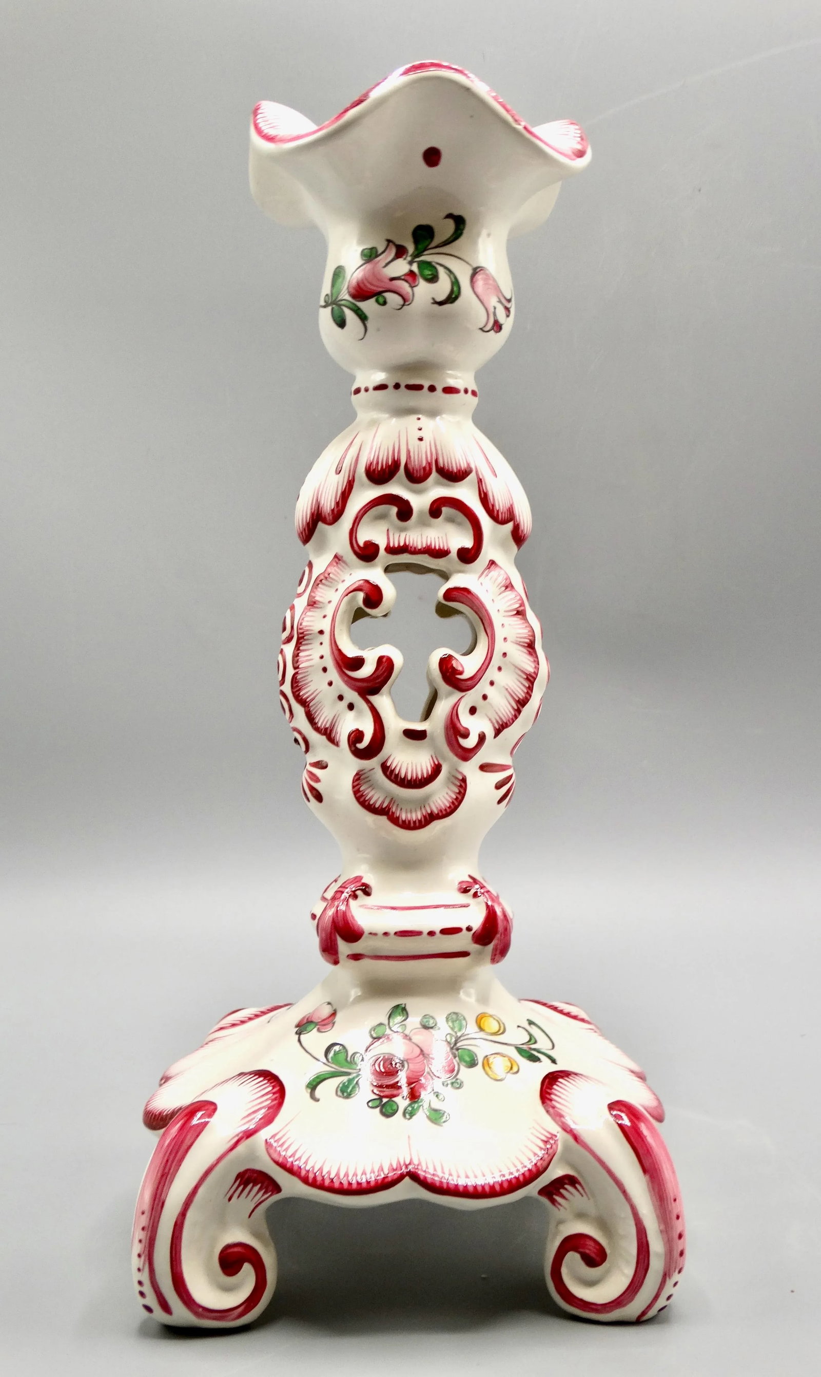 Early French Hand Painted Faience Candlesticks, a Pair - 6