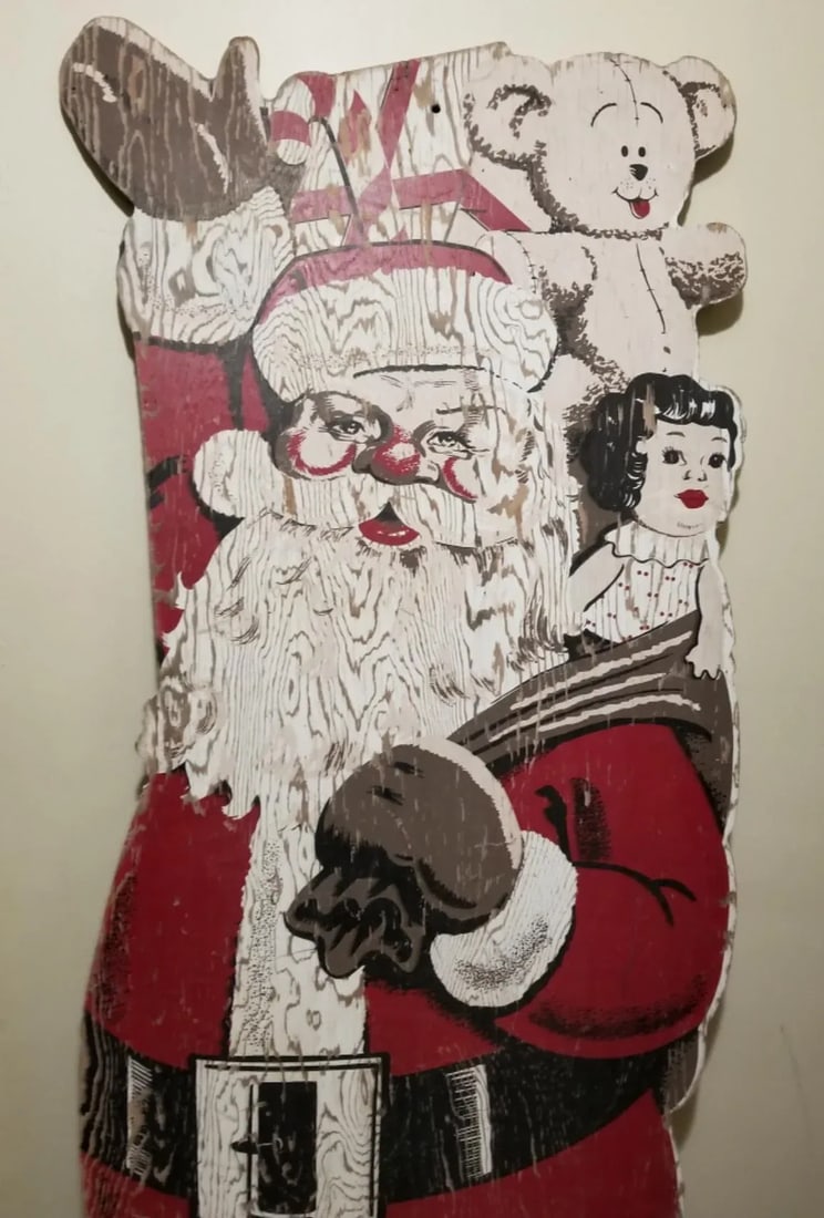 Folk Art 20th Century Santa Claus Christmas Wood Outdoor Display - 2