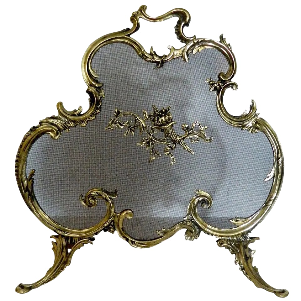 French Brass Fire Screen Adorned With a Fire Cheriot, 19th Century (1 of 10)
